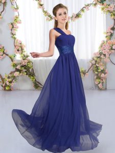 Royal Blue Lace Up Dama Dress for Quinceanera Ruching Sleeveless Floor Length