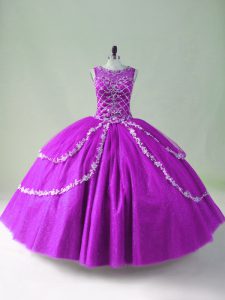 Adorable Floor Length Purple Sweet 16 Quinceanera Dress Tulle Sleeveless Beading and Appliques