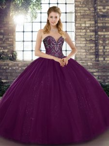 Stunning Dark Purple Sweetheart Lace Up Beading Quinceanera Dresses Sleeveless