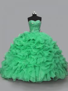 Custom Made Green Sleeveless Beading and Ruffles Floor Length Quinceanera Gown