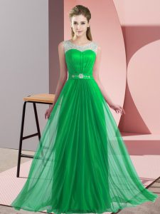 Best Sleeveless Chiffon Floor Length Lace Up Damas Dress in Green with Beading