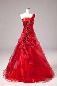 Sumptuous Beading Sweet 16 Dresses Red Lace Up Sleeveless Floor Length