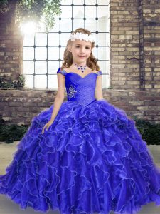 Most Popular Organza Sleeveless Floor Length Little Girl Pageant Dress and Beading and Ruffles