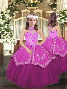 Embroidery Pageant Gowns For Girls Lilac Lace Up Sleeveless Floor Length