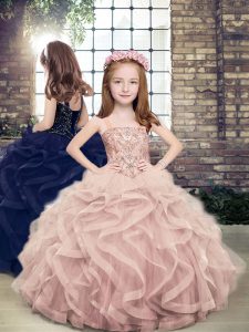 Beauteous Pink Sleeveless Tulle Lace Up Little Girls Pageant Dress for Party and Military Ball and Wedding Party