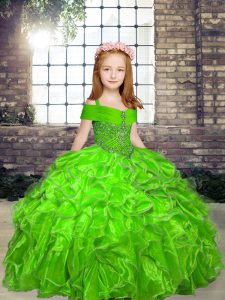 Straps Sleeveless Little Girls Pageant Dress Wholesale Floor Length Beading and Ruffles Organza