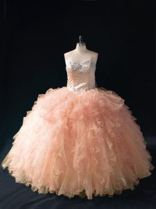 Ideal Sweetheart Sleeveless Tulle Sweet 16 Quinceanera Dress Beading and Ruffles Lace Up