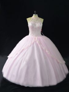 Latest Pink Quinceanera Dress Halter Top Sleeveless