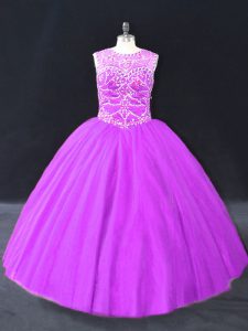 Discount Purple Lace Up Quinceanera Gowns Beading Sleeveless Floor Length