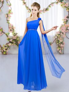 Amazing One Shoulder Sleeveless Lace Up Quinceanera Dama Dress Royal Blue Chiffon