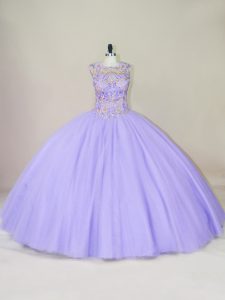 Amazing Floor Length Lavender Quinceanera Gown Tulle Sleeveless Beading