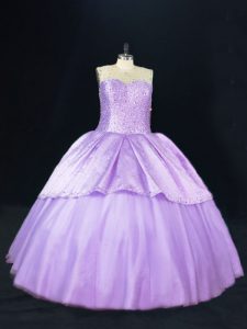 Beading Quince Ball Gowns Lavender Lace Up Sleeveless Floor Length