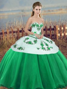 Most Popular Green 15th Birthday Dress Military Ball and Sweet 16 and Quinceanera with Embroidery and Bowknot Sweetheart Sleeveless Lace Up