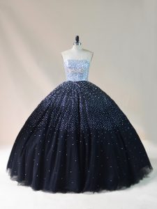Black Sleeveless Beading Floor Length Sweet 16 Quinceanera Dress