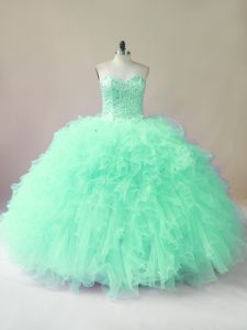 Captivating Beading and Ruffles Ball Gown Prom Dress Apple Green Lace Up Sleeveless Floor Length