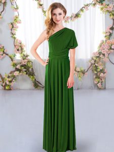 Smart Floor Length Green Dama Dress for Quinceanera One Shoulder Sleeveless Criss Cross