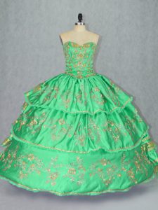 Enchanting Green Sweetheart Neckline Embroidery and Ruffled Layers 15 Quinceanera Dress Sleeveless Lace Up