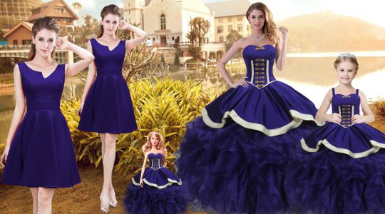 Purple Lace Up Sweetheart Ruffles Quinceanera Gowns Organza Sleeveless