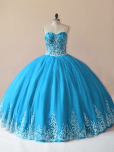 Baby Blue Lace Up Quinceanera Dress Embroidery Sleeveless Floor Length