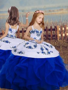 Fantastic Floor Length Ball Gowns Sleeveless Royal Blue Little Girls Pageant Gowns Backless