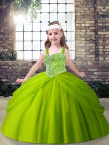 Ball Gowns Pageant Gowns Green Straps Tulle Sleeveless Floor Length Lace Up