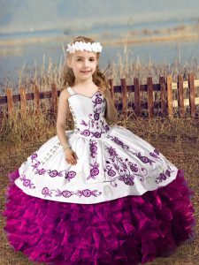 Graceful Floor Length Fuchsia Child Pageant Dress Straps Sleeveless Lace Up