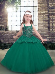 Green Straps Lace Up Beading Girls Pageant Dresses Sleeveless