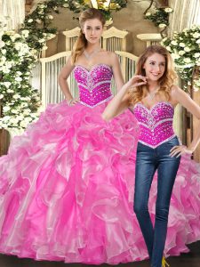 Affordable Sleeveless Beading and Ruffles Lace Up 15th Birthday Dress