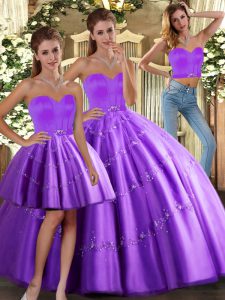 Most Popular Floor Length Purple 15th Birthday Dress Tulle Sleeveless Beading