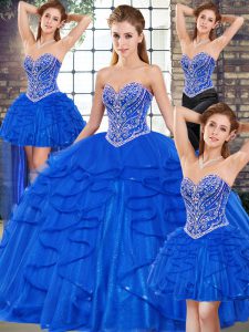 On Sale Tulle Sleeveless Floor Length 15th Birthday Dress and Beading and Ruffles