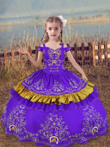 Lavender Lace Up Pageant Dress for Girls Beading and Embroidery Sleeveless Floor Length