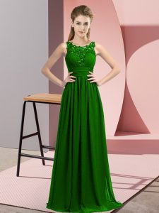 Simple Dark Green Chiffon Zipper Scoop Sleeveless Floor Length Court Dresses for Sweet 16 Beading and Appliques