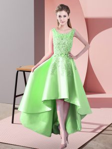 Exceptional High Low Yellow Green Quinceanera Court Dresses Scoop Sleeveless Zipper