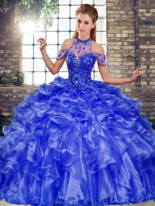 Gorgeous Blue Sleeveless Beading and Ruffles Floor Length Sweet 16 Quinceanera Dress