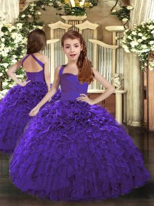 New Style Purple Straps Lace Up Ruffles Little Girl Pageant Dress Sleeveless