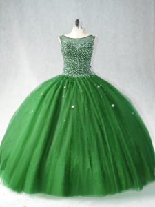 Fabulous Dark Green Sleeveless Tulle Brush Train Zipper 15 Quinceanera Dress for Sweet 16 and Quinceanera