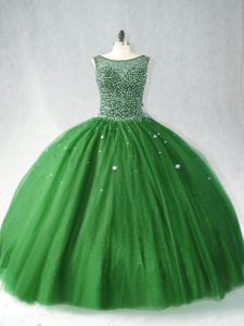 Fabulous Dark Green Sleeveless Tulle Brush Train Zipper 15 Quinceanera Dress for Sweet 16 and Quinceanera