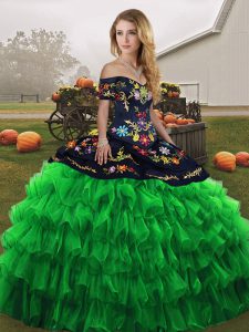 Charming Green Sleeveless Embroidery and Ruffled Layers Floor Length Ball Gown Prom Dress