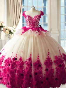 Fitting Fuchsia Quinceanera Gown Scoop Sleeveless Brush Train Zipper