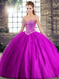Glittering Sweetheart Sleeveless Brush Train Lace Up Sweet 16 Dresses Purple Tulle