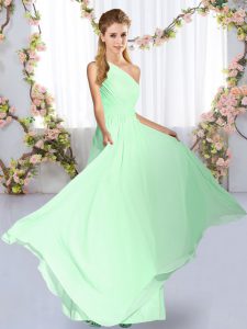 Simple Apple Green Sleeveless Floor Length Ruching Lace Up Court Dresses for Sweet 16