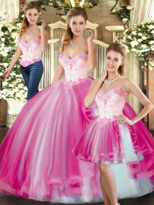 Fuchsia Sweet 16 Dress Sweet 16 and Quinceanera with Beading Sweetheart Sleeveless Lace Up