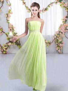 Traditional Beading Court Dresses for Sweet 16 Yellow Green Lace Up Sleeveless Sweep Train
