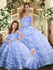 Decent Sweetheart Sleeveless Organza Quinceanera Gowns Ruffled Layers Lace Up