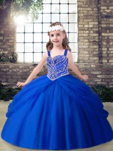 Straps Sleeveless Tulle Little Girls Pageant Gowns Beading Lace Up