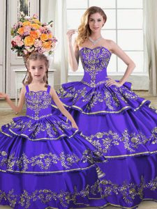 Strapless Sleeveless Lace Up Quince Ball Gowns Purple Satin and Organza