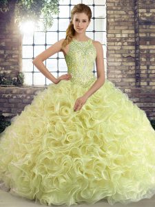 Yellow Green Sleeveless Floor Length Beading Lace Up 15th Birthday Dress