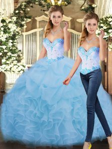 Colorful Organza Sleeveless Floor Length Quince Ball Gowns and Beading and Ruffles
