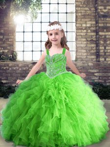 Straps Lace Up Beading and Ruffles Kids Pageant Dress Sleeveless