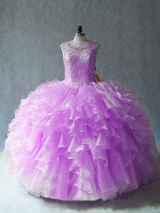 Smart Scoop Sleeveless Lace Up Sweet 16 Quinceanera Dress Lilac Organza